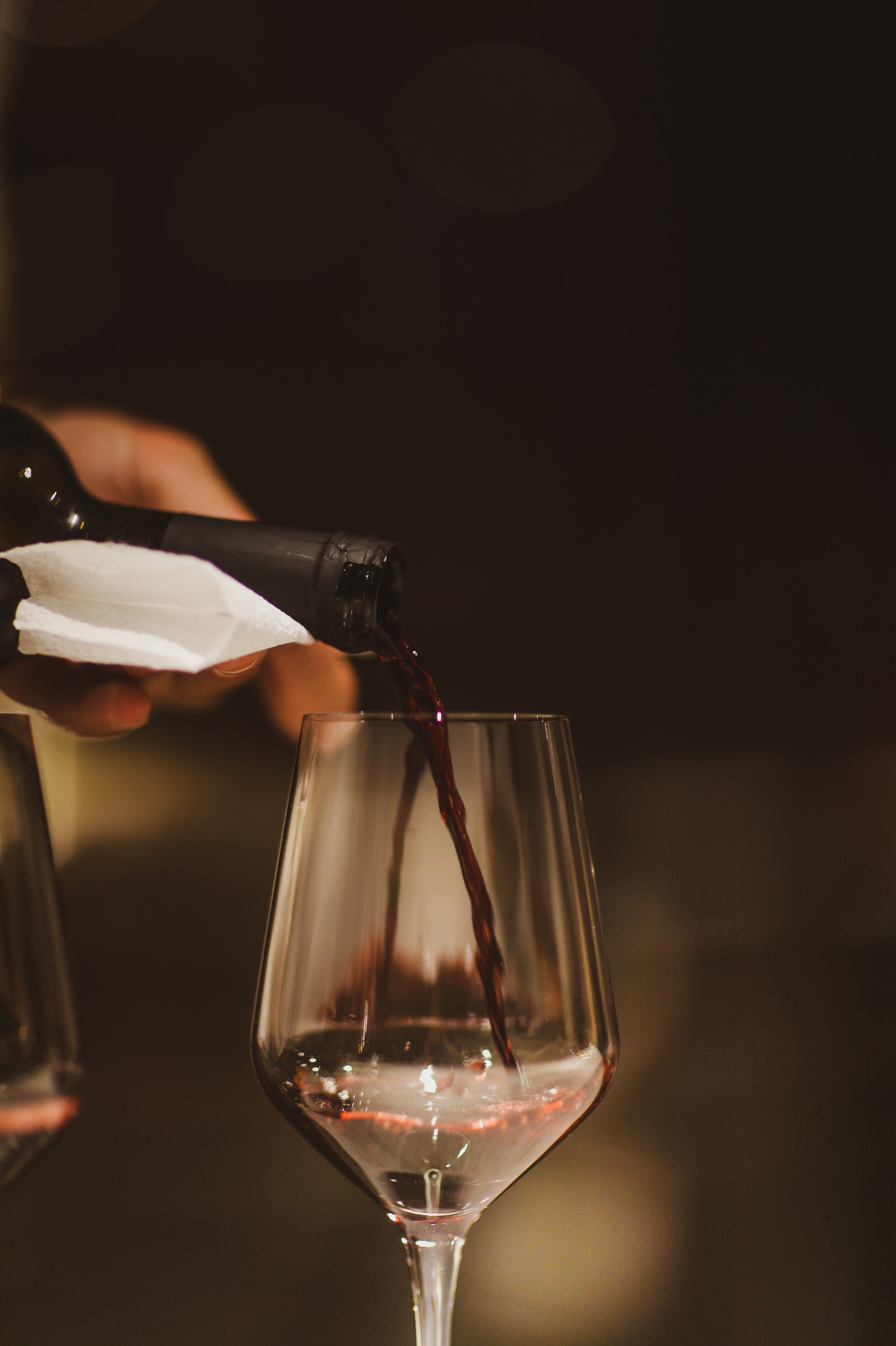 Wine poured into a glass