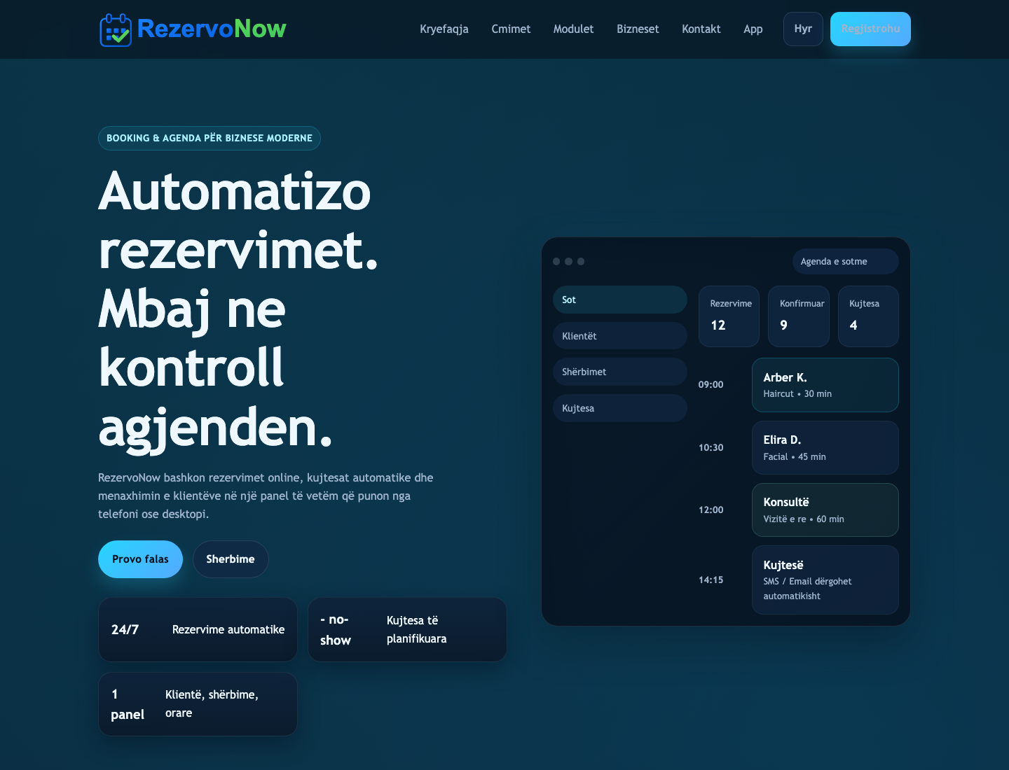 Homepage i RezervoNow